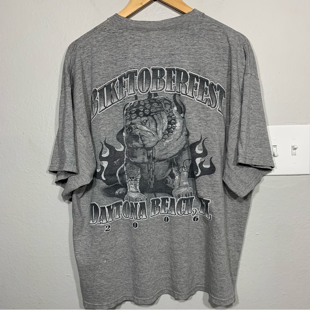 Biketoberfest 2006 Bulldog Gray Grunge‎ Biker Tee Y2K XL